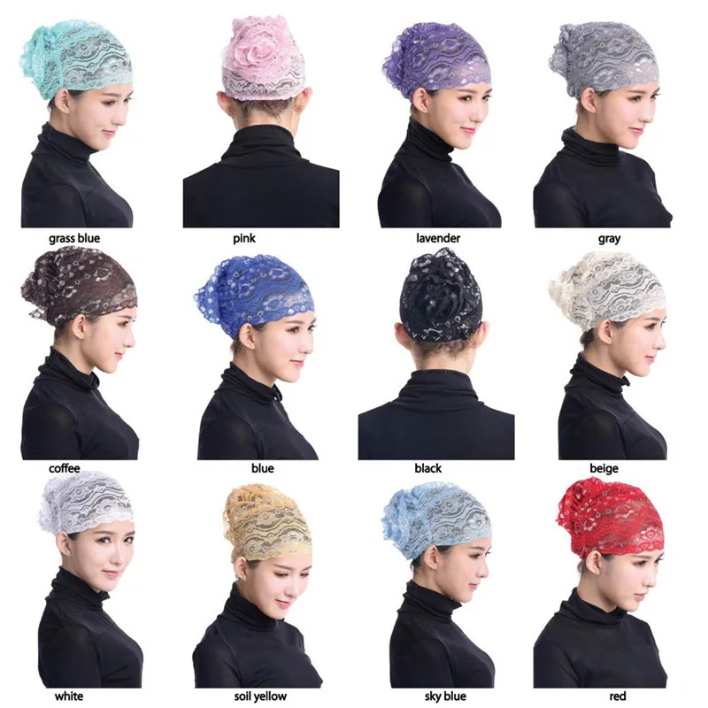 

Muslim Hijab Lace Turban Abayas For Women Underscarf Caps Hijabs Muslim Islamic Head Scarf Underscarf Hat Instant Scarf