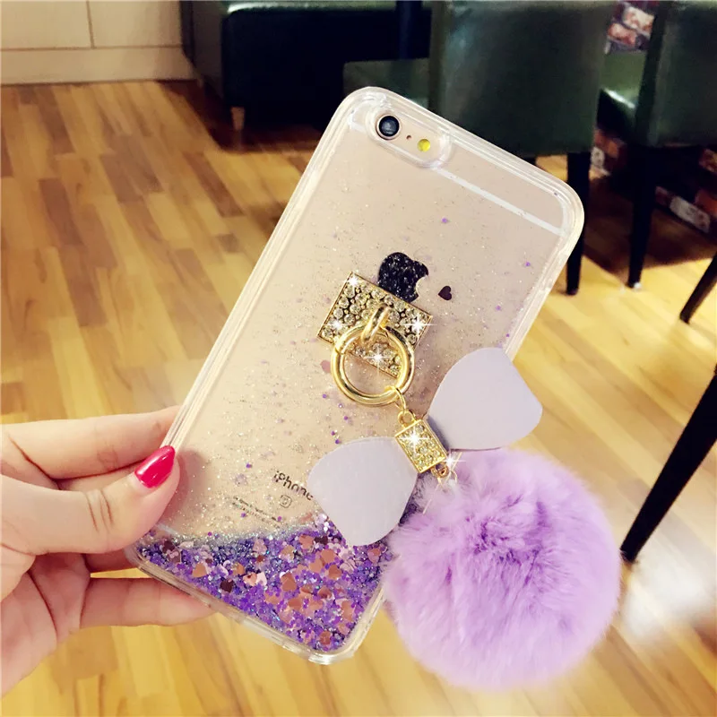 

For huawei Honor 7C 7A Pro 8 Lite 9 10 Bling Liquid sand quicksand shell Bowknot Fur Ball pompom soft Back Cover phone case