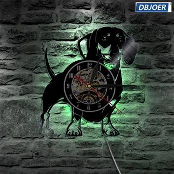 

Black Art Vinyl Night Light Wall Clock Dog Vintage Record Clock Handmade Led Lights Large Antique Wall Clock Wandklok 50w092