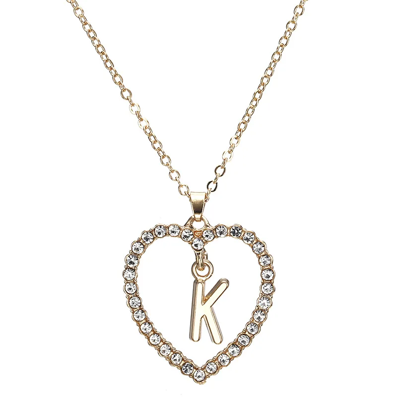 Новая мода Кристалл инициал персонализированные буквы сердце кулон имя ожерелье для женщин Шарм Золотой цвет цепи колье ювелирные изделия подарок - Окраска металла: K