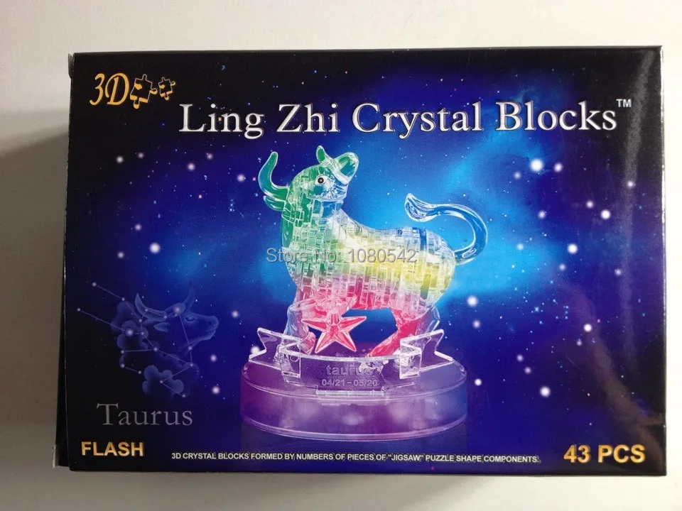 Free shipping zodiac sign DIY Funny toys Taurus 3D Flash Crystal Puzzletoy firemencrystal