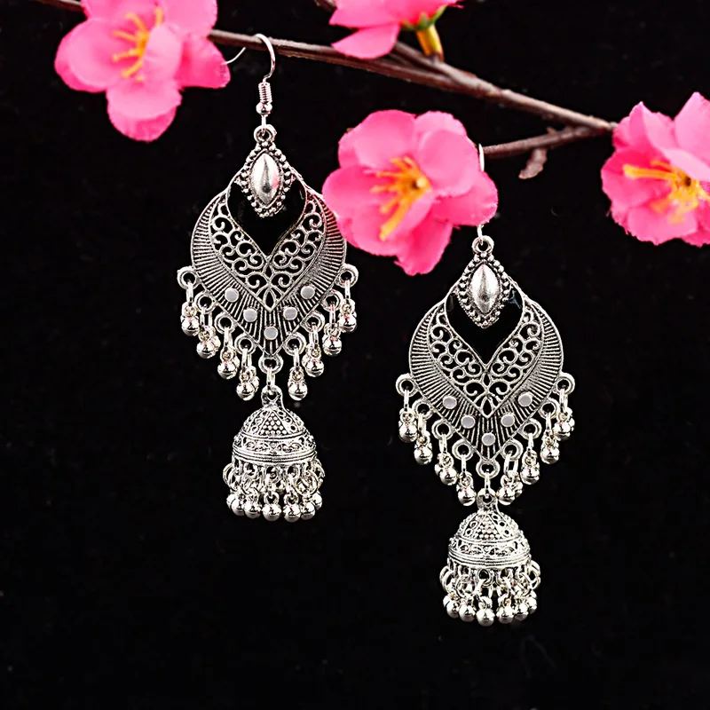 DOUVEI индийские ювелирные изделия Jhumka серебряные полые колокольчики Эффектные