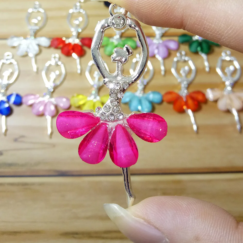 

Fashion Creative Ballet Girl Pendant Multi Color Crystal Princess Dance girl Charm for Jewelry making Accessories