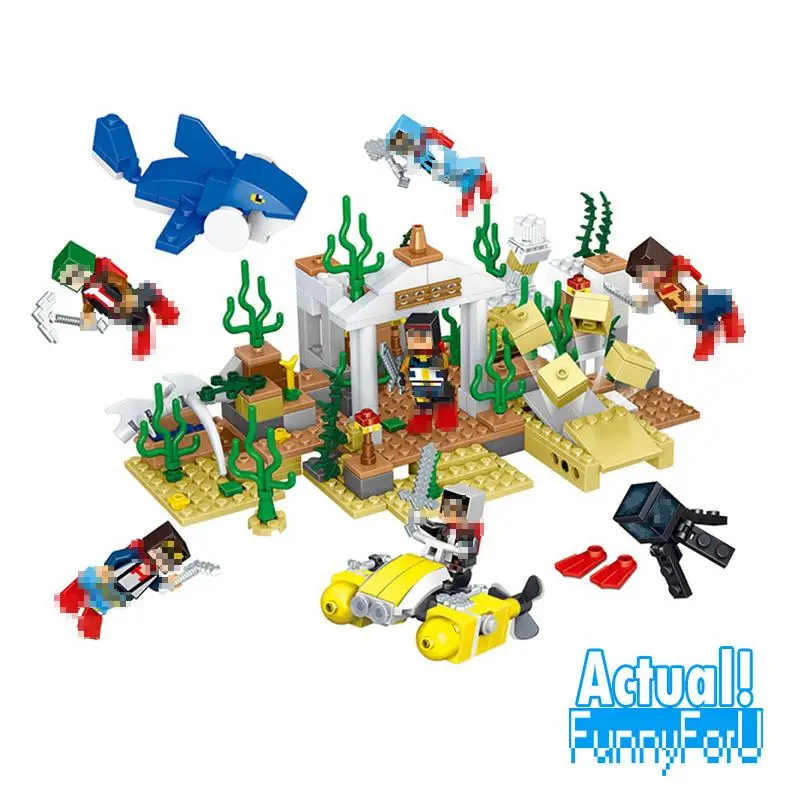 

LELE 6pcs/lot My World Minecraft 6 in 1 Submarine World Building Blocks Bricks anime action figures DIY Toys For Children gifts