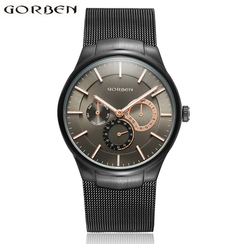 

Top Brand Luxury Mens Wrist Watches 3 Decorative Dial Stainless Stainless Mesh Strap Fashion Quartz Watch Relogio Masculino 2017