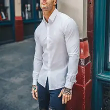 Новая мужская одежда на весну и осень рубашка с длинными рукавами в европейском стиле однотонная деловая блуза с лацканами и длинными рукавами