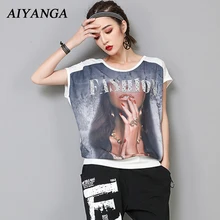 Новые модные футболки с рисунком, женские топы, футболки с алмазным узором, свободные безрукавки с короткими рукавами, футболки с буквенным принтом, лето, черные