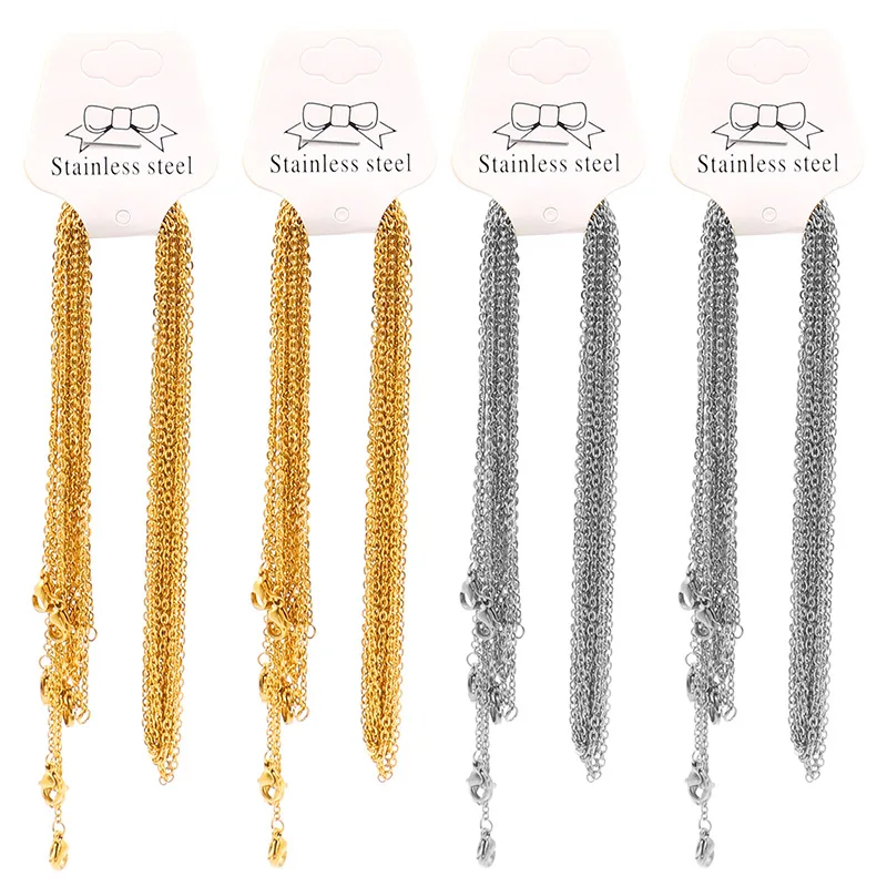 

WIWI 10pcs/lot 2mm 50cm Stainless Steel O-shaped Flat Chains Cross Chain Necklace DIY Matching Cuban Chains With Lobster Clasps
