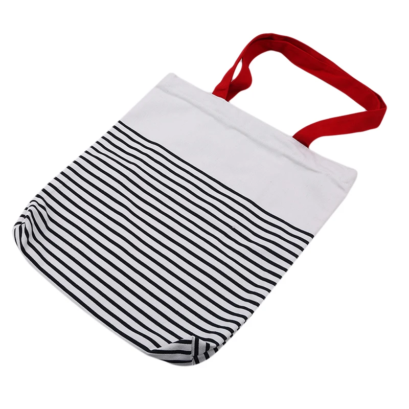 Cotton Stripe Canvas Shopping Tote Shoulder Carrying Bag Eco Reusable Bag Zippered Small Shopping Bag Cotton Stripe Canvas Shopping Tote Shoulder Carrying Bag Eco Reusable Bag Zippered Small Shopping Bag