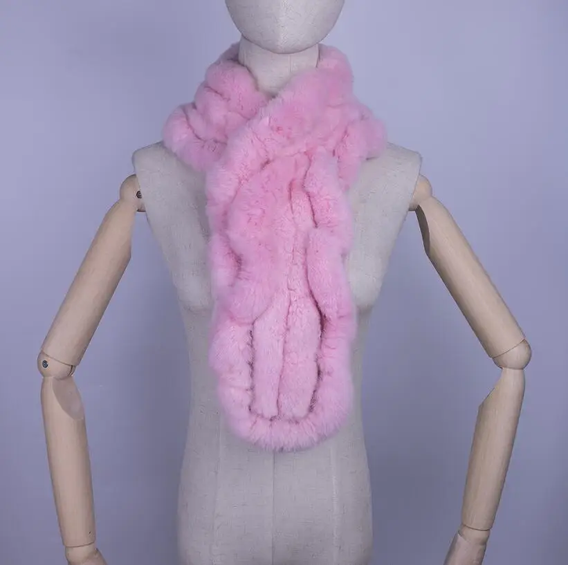YC Fur зимние шарфы обертывания для женщин натуральный мех кролика Рекс длинный шарф для дам мягкие теплые настоящие Шарфы Шали Женские - Цвет: pink