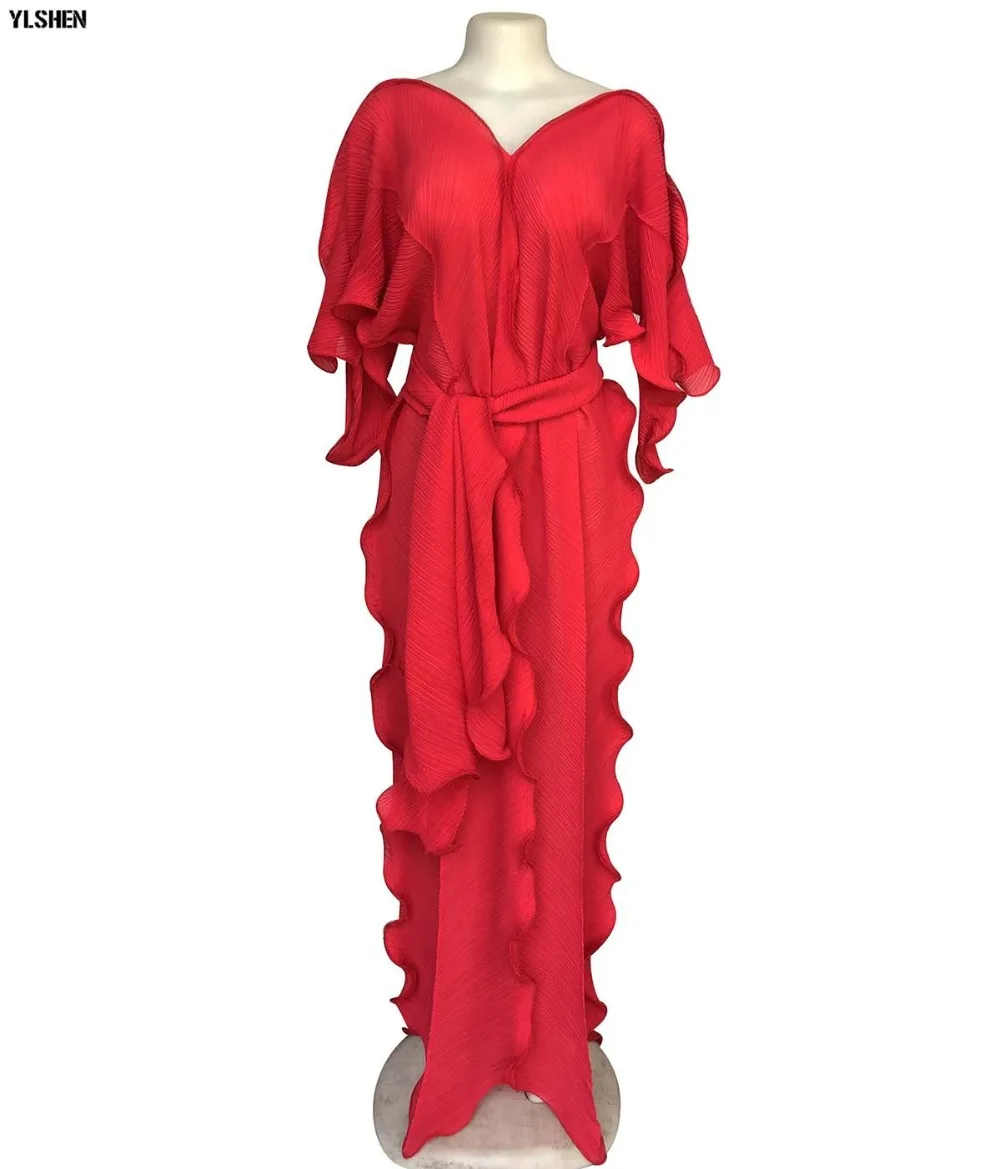 New African Dresses for Women Dashiki Falbala African Dress Clothes Bazin Riche Sexy Pleat V-neck Long Africa Maxi Dress Woman 105