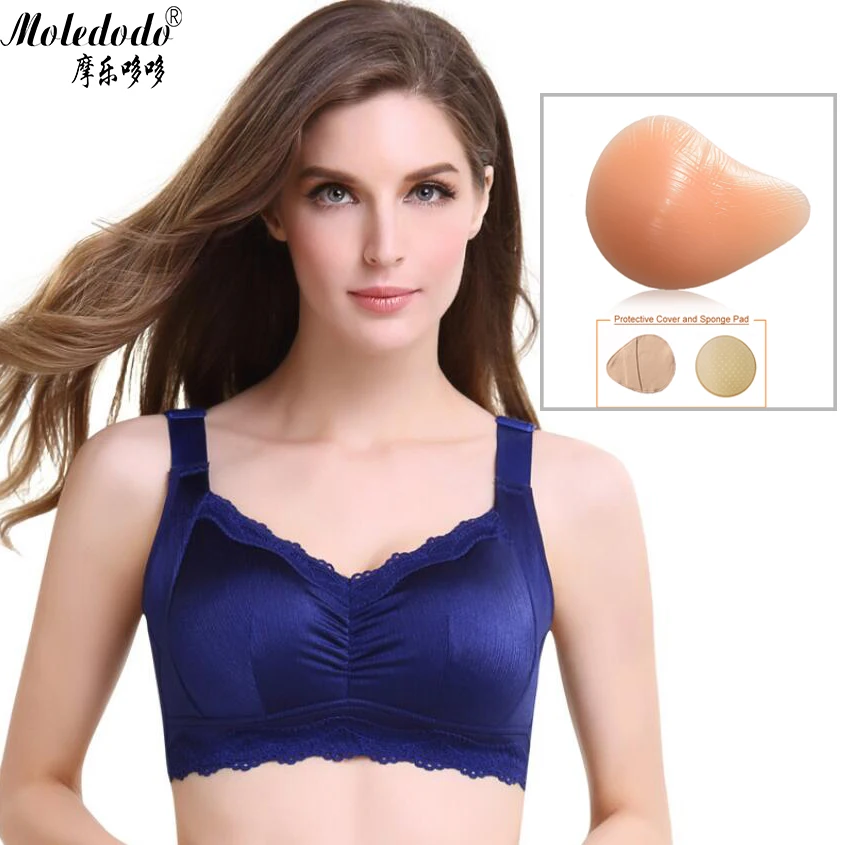 

Silicone Breast Bra Blue Fake Breast Forms Mastectomy Bras Breast Prosthesis Fake Boobs Pocket Bra for Ladies Cancer D40