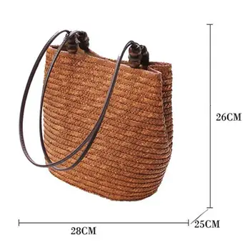 

TFTP-Knitted Straw Bag Summer Bohemia Fashion Women Handbags Stripes Shoulder Bags Beach Bag Big Tote Bags(Brown)