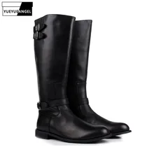 Роскошные итальянские мужские сапоги до колена; байкерские сапоги ручной работы из натуральной кожи; обувь с пряжкой; Черная Мужская обувь в стиле панк