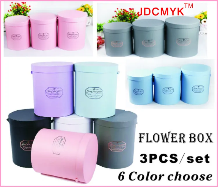 

gift boxes, 3PCS/set flosrist flowers packing round,cardboard boxes wedding party souvenirs 2017 hot sell six color choose