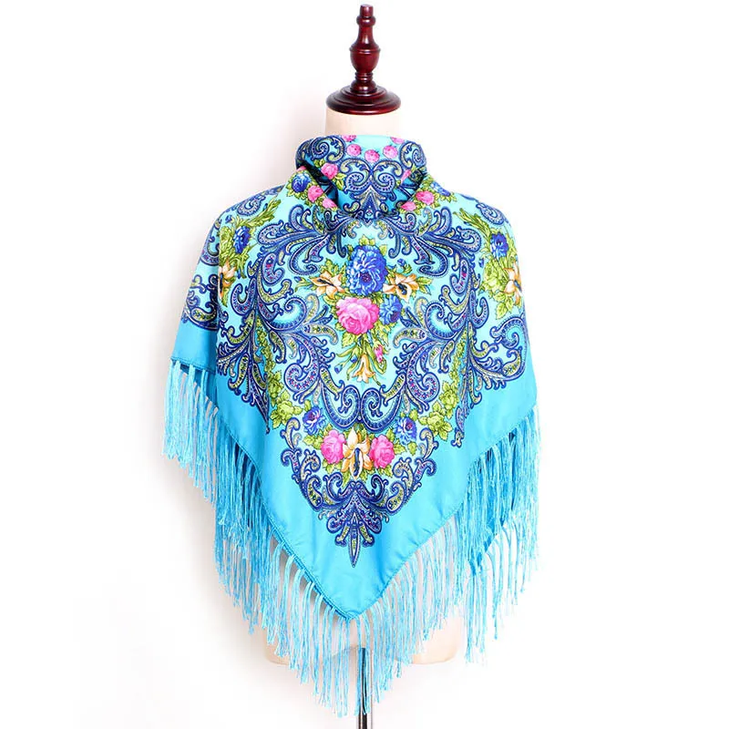  Russia New Design Wquare Fashion Decorative handmade Tassel Scarf 90*90cm Flower Scarves Blanket Sh