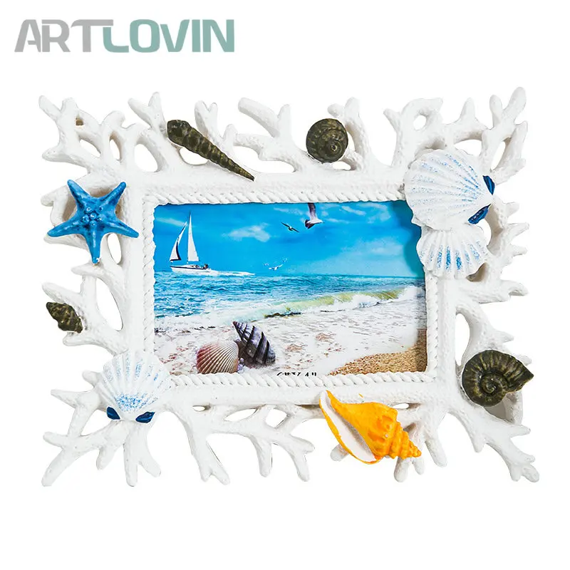 

Mediterranean Ocean Style Resin Photo Frame Table Coral 6 Inch Family Photo Frame Wedding With Shell Home Decoration Accessories