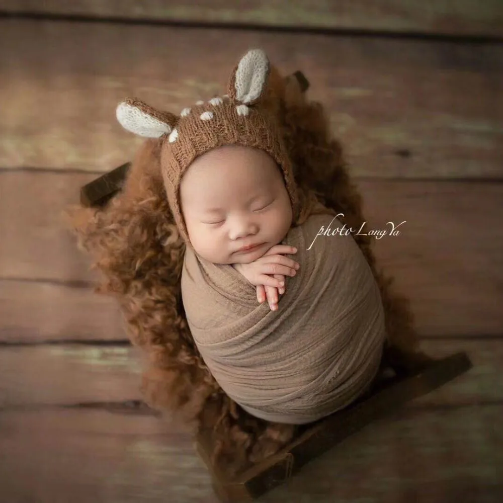 

Baby deer bonnet hat Mohair baby deer hat Newborn photography props