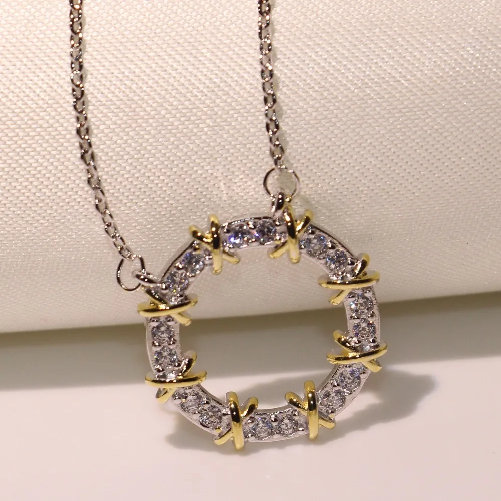 

Circle Round Pendant Infinity Luxury Jewelry 925 Sterling Silver Separate Color Gold AAA CZ Cross Women Clavicle Necklace Gift