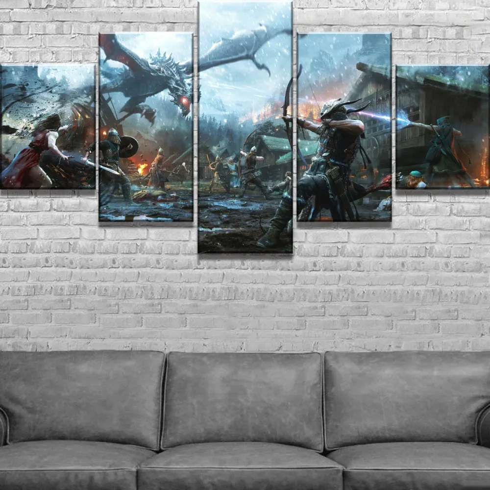 5 Piece Canvas Painting Elder Scrolls v Skyrim Cuadros Landscape Canvas Wall Art Home Decor For Living Room Unique Gift Wall