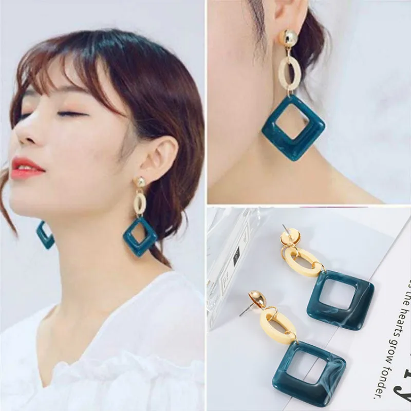RONGBIN Fashion Vintage Squre Malachite Blue Dangle