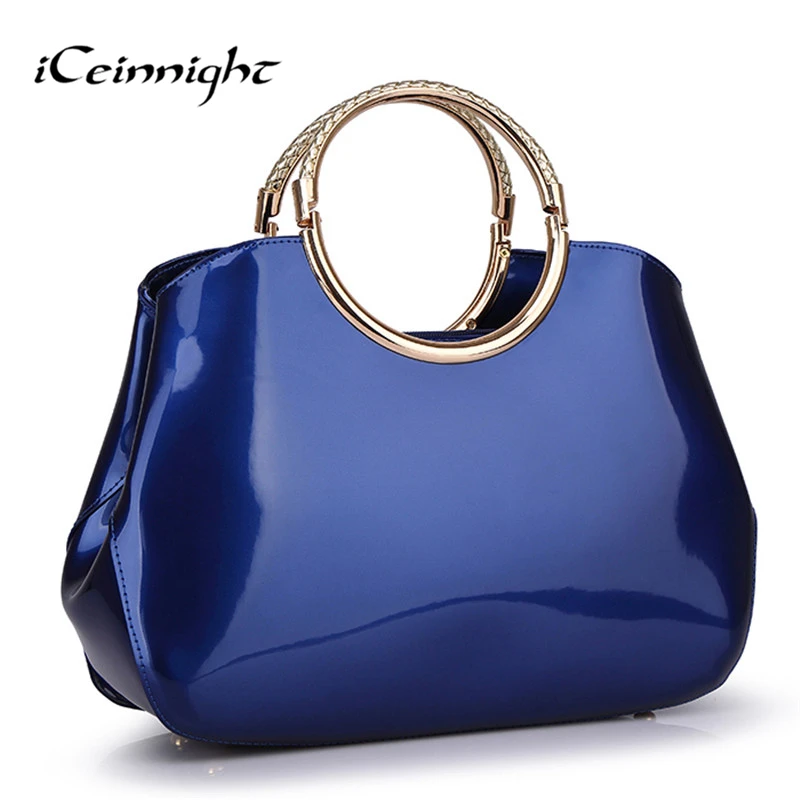 Patent pu leather handbags for women shell blue shoulder bags red elegant solid vintage women messenger
