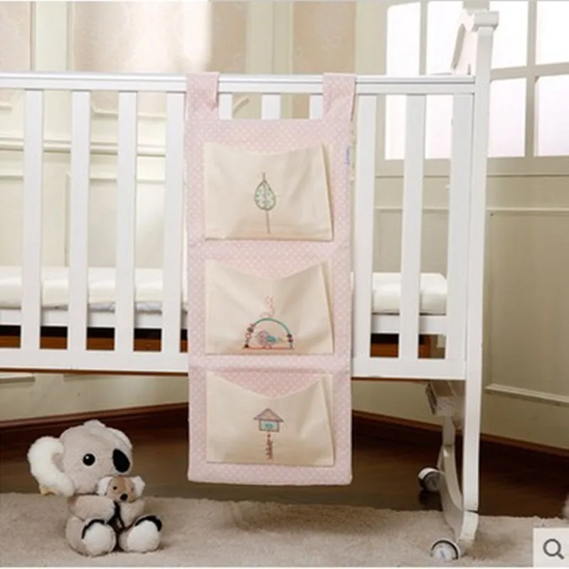  Baby Bed Hanging Storage Bag Cotton Newborn Crib Organizer Toy Diaper Pocket for Crib Bedding Set A