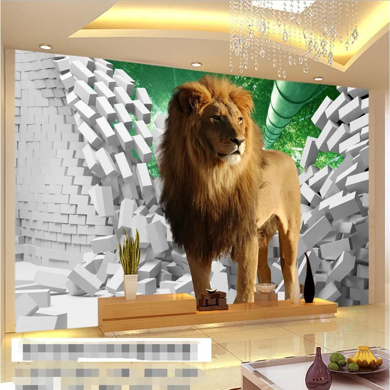 

wall wallpaper 3d Anaglyph background photography living room bedroom brick lion relief paper mural murals-3d papel de parede