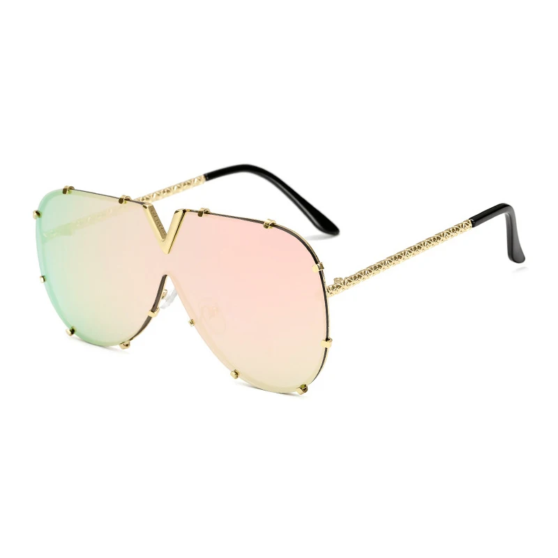 Men's Sunglasses Fashion Oversized Sunglasses Men Brand Designer Goggle Sun Glasses Female Style Oculos De Sol UV400 O2 - Цвет линз: C7 Pink