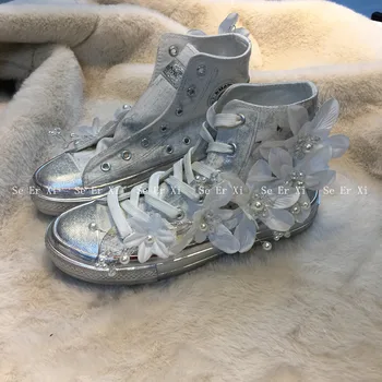 

Spring and Autumn New Korean Version Three-dimensional Flower Student High-top Makes Old Cloth Shoes, Leisure Single Shoes