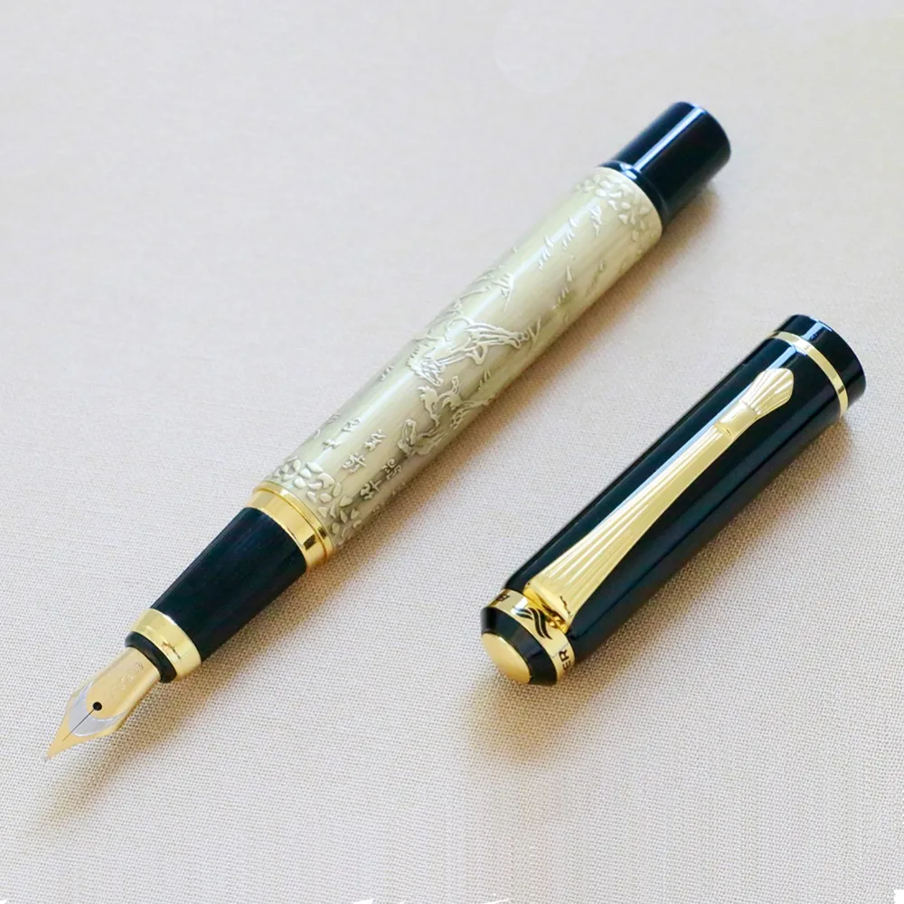 

Luxury BAOER Gold Fountain Pen 0.5MM Nib the "the eight horses" Ink Pens for writing