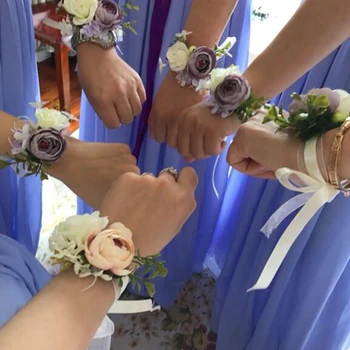 

Elegant Mini Wedding Bridesmaid Wrist Fake Flower Artificial Hand Flower Wristband Women Bracelet
