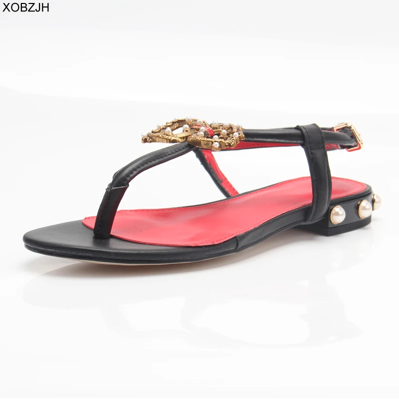 EDG الصيف صندل مسطح النساء أحذية 2019 الفاخرة العلامة التجارية مصمم الصنادل الأسود السيدات الصنادل الجلدية أحذية امرأة اليورو 43 لا شعار