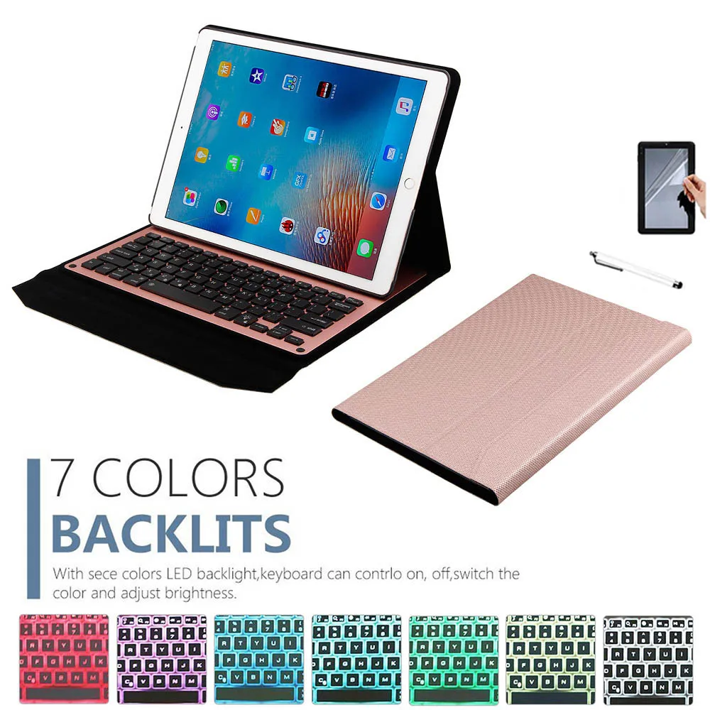

Backlight Bluetooth Wireless Keyboard Tablet Case For iPad Pro 12.9 inch 2015 2017 Removeable Alloy Keyboard Leather Stand Cover