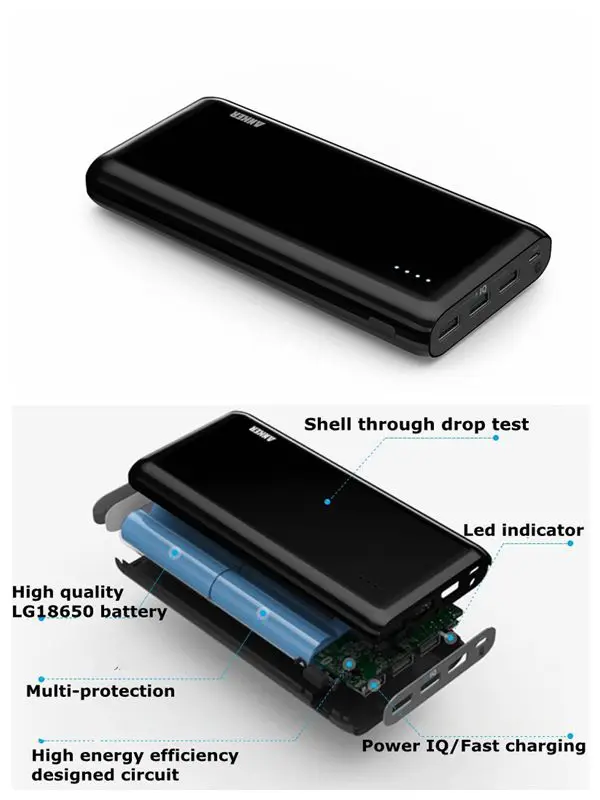 

Original Anker 18650 Power Bank 20000mah Powerbank Portable Charger 3 Usb 4A for iPhone 5 Charge 970% 18 Months Warranty