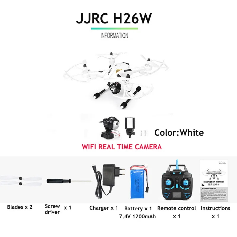 Дрон с камерой HD JJRC H26W Квадрокоптер wifi FPV Дрон радиоуправляемые игрушки Helicoptero de control e remoto a RC вертолет - Цвет: Белый