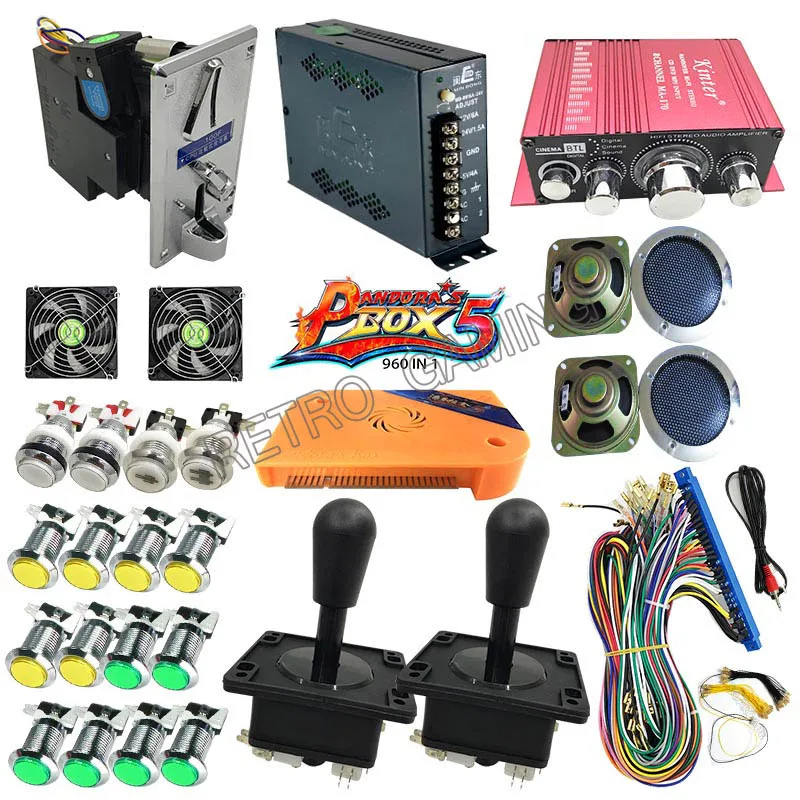 US $111.69 960 in 1 Pandora Box 5 DIY Arcade game machine Kit With Power Supply Jamma Harness copy sanwa Joystick LED Button coin acceptor