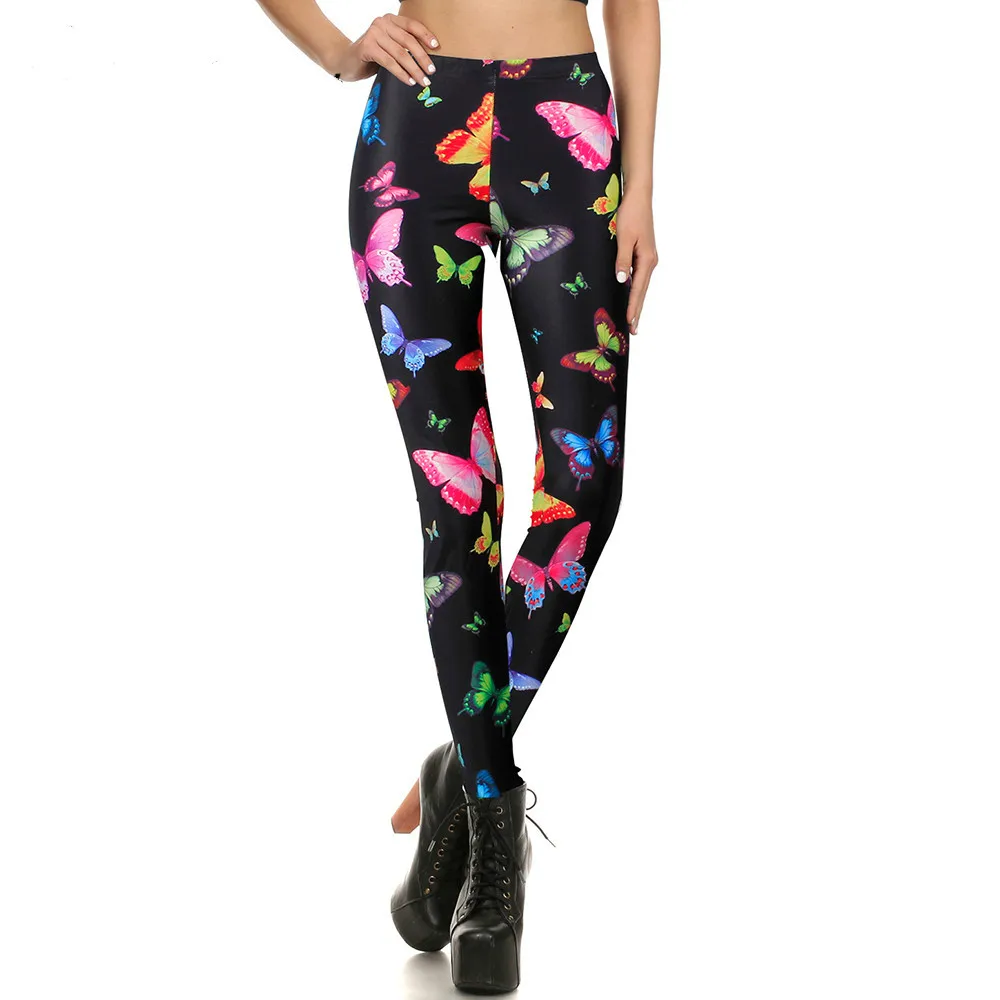 

[You're My Secret] Adventure Time Punk Rock Harajuku Fitness Leggins Sexy 3d Print Colorful Butterfly Women Leggings Wholesale