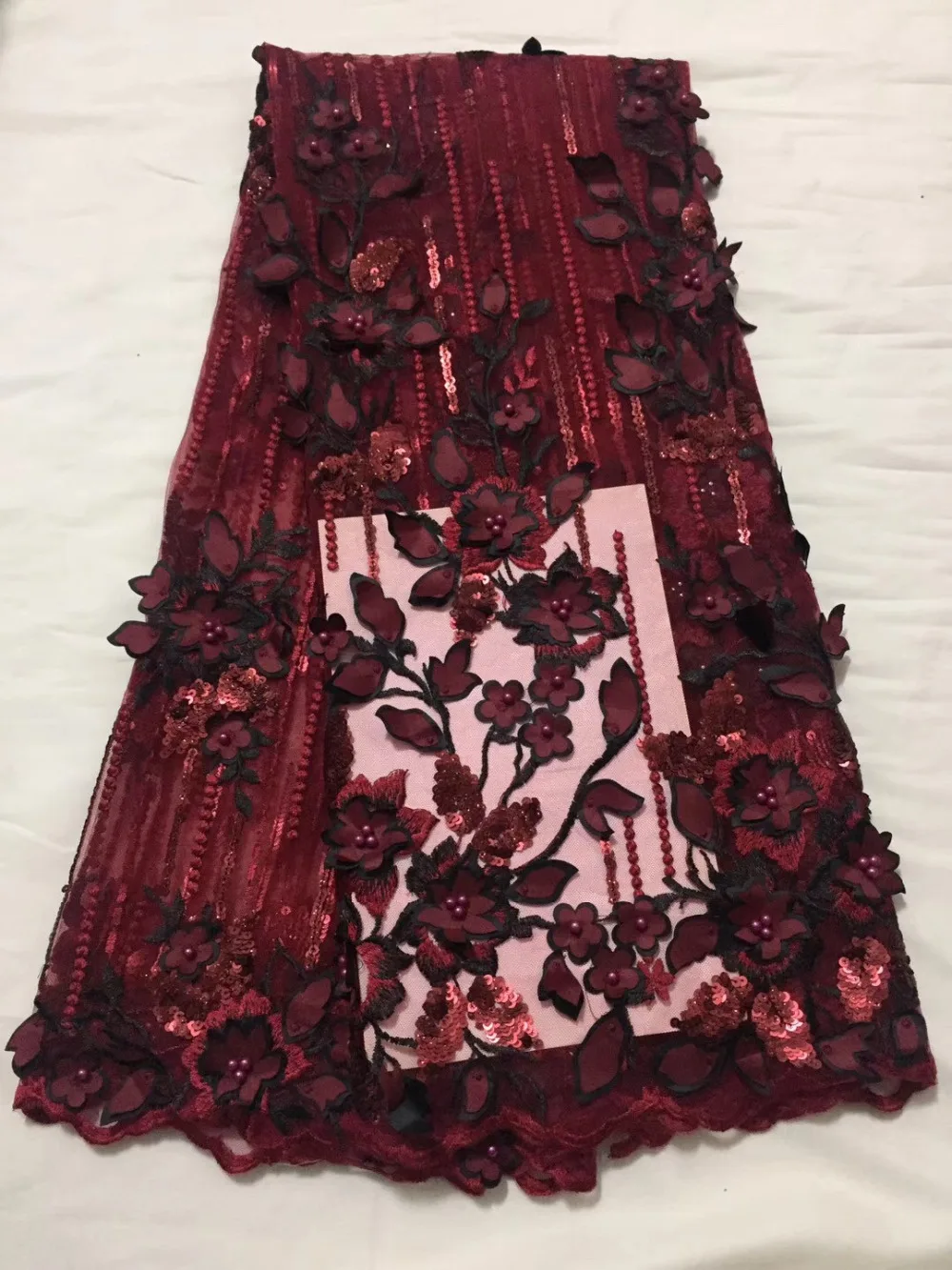 

Popular design Christmas tulle lace fabric 5 yards in one lot african lace fabric with lots of sequins And the beads
