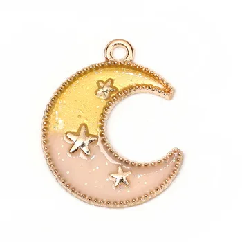 

DoreenBeads Zinc Based Alloy Galaxy Charms Pendant Half Moon Gold Color Star Glitter Enamel 23mm( 7/8") x 19mm( 6/8"), 20 pcs