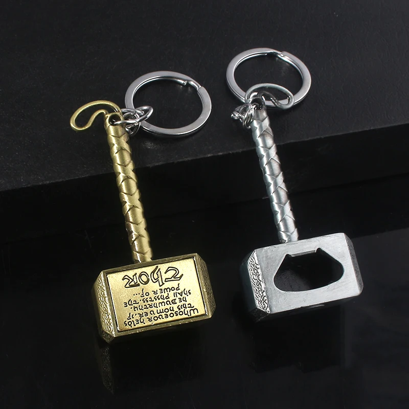 

Marvel Avengers Thor Bottle Opener Keychain Beer Soda Cap Opener Remover Thor's Axe Hammer Mjolnir Keyring Men's llaveros Gift