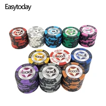 Easytoday 25 Pièces/ensemble Haut de Gamme Jeu De Jetons De Poker En Argile fer Incorporé Baccarat Texas Hold'em Poker Professionnel Puce de Poker