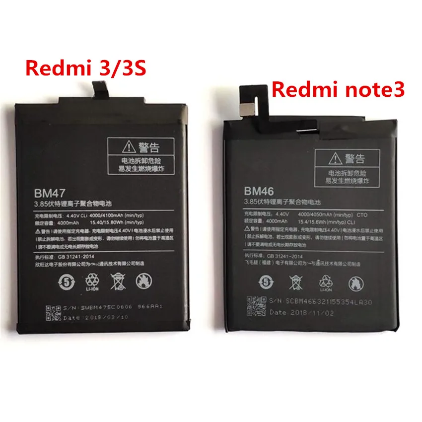 

BM46 BM47 Mobile Phone Battery For Xiaomi Redmi Note 3 / Pro 3s 4X 3X Real Capacity 4000mAh Replacement Li-ion Battery