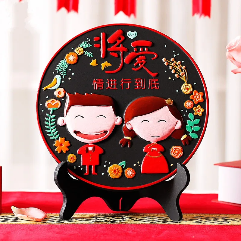 الإبداعية الكربون المنشط نحت طبق مستدير الشكل التماثيل الزفاف هدايا خزانة غرفة المعيشة المنزل ديكورات إكسسوارات