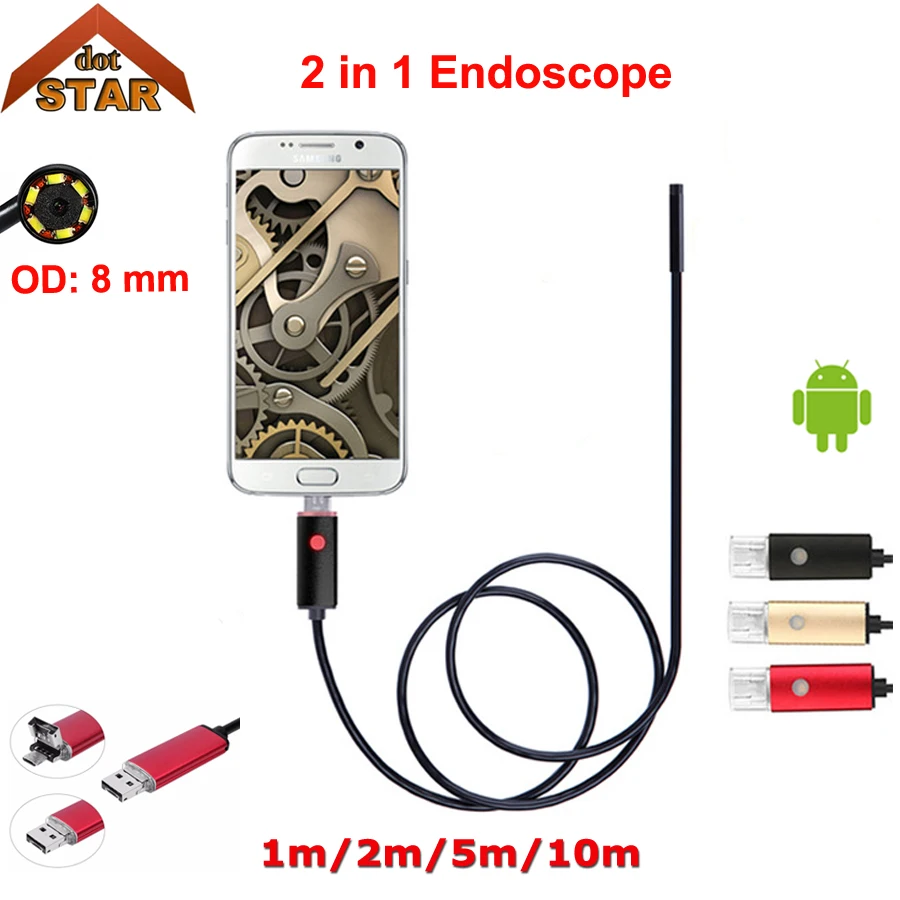 

Stardot 2in1 Endoscope Micro USB Endoscope for Andriod Phone and PC 8mm Dia HTA7 6LED 60 Degree Angel IP67 Inspecition Endscope