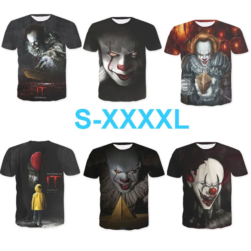 

Men's T-shirt 3D Print Cute Clown Hip-Hop T-Shirt Summer Unisex movie IT Pennywise Fashion Style Plus Size Round Neck Top S-4XL