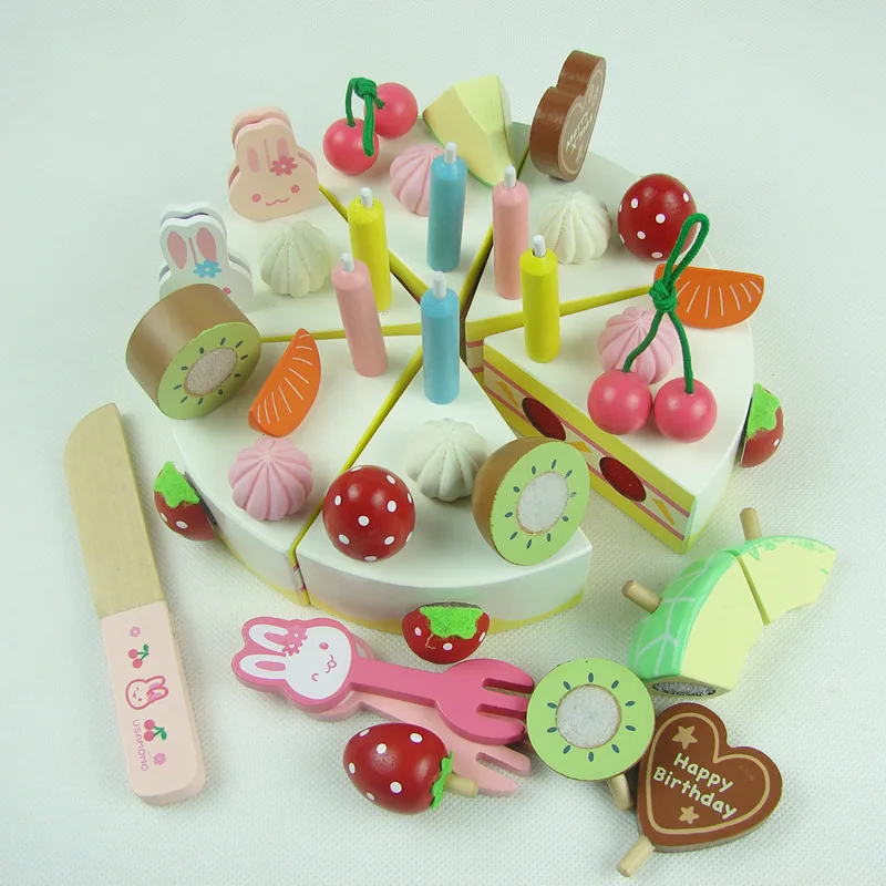 

Candice guo wooden toy rabbit fruit cake cut strawberry cake play house kitchen food birthday christmas gift set