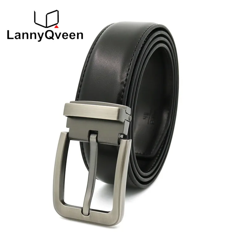LannyQveen Mens Leather Belts Pin Buckle Belt