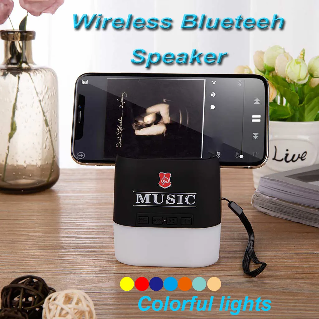 

HIFI Portable wireless Bluetooth Speaker Stereo Soundbar TF FM Radio Music Colorful LED Light TF Card AUX Speakers