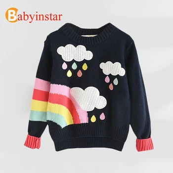 

Babyinstar Girls Sweater 2018 Fall & Winter Children Sweater Pullover Cloud Rainbow Pattern Kdis Tops Size 3-7 Years Old